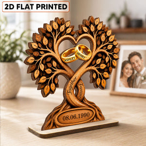 Forever Love Couple Rings In Tree Canopy - Personalized Wooden Plaque