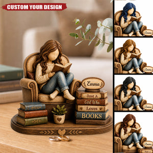 Custom Girl Reading Wooden Plaque, Vintage Book Lover Gift