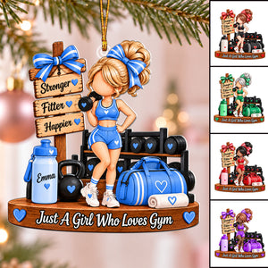 Personalized Gym Girl Christmas Ornament, Custom Name, Fitness Lover Gift