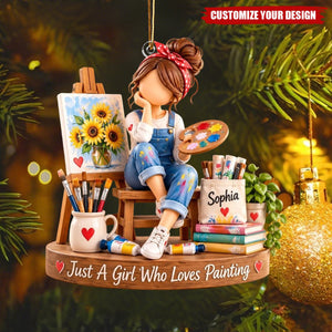 Personalized Painting Girl Ornament, Custom Artist Gift for Daughter, Painter Christmas Gift