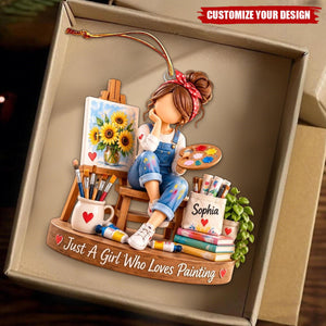 Personalized Painting Girl Ornament, Custom Artist Gift for Daughter, Painter Christmas Gift