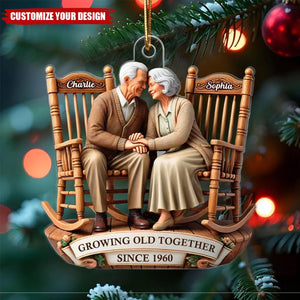 3D Effect Old Couple Sitting On Rocking Chairs Together Personalized Acrylic Ornament