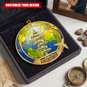 Personalized Couple World Map Ornament, Travel Adventure Keepsake