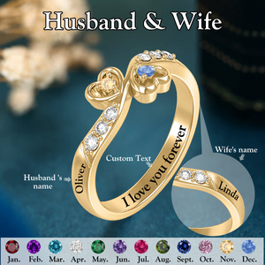 Personalized Double Heart Birthstones Ring with Engraved Names