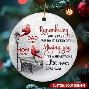 Cardinals Winter Memorial Personalized Circle Ornament (Porcelain)