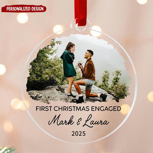 Personalized Our First Christmas Engaged Ornament, Custom Photo Ornament