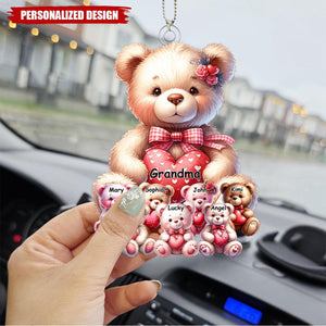 Personalized Teddy Bear Acrylic Car Ornament, Custom Name Family Gifts