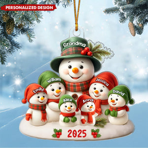 Snowman Grandma Hugging Grandkids Personalized Acrylic Ornament