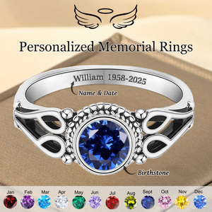 Personalized Engraved Name Ring Memorial Birthstone Ring