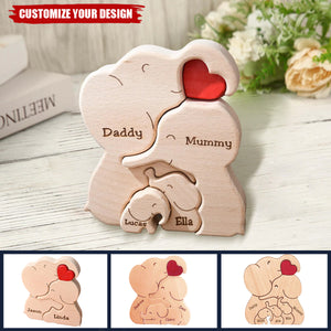 Personalized Wooden Elephant Family Puzzle - Family Decor Gift
