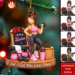Personalized Fitness Gym Girl Ornament, Just A Girl Who Loves Fitness Acrylic Ornament