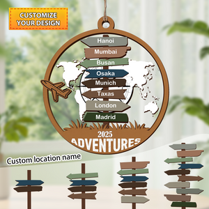 Personalized Travel Adventure Ornament, Customize Traveling Destination