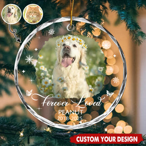Custom Photo Memorial Dog Cat Loss Keepsake - Personalized Circle Glass Ornament