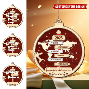 Personalized Travel Adventure Ornament, Custom Traveling Destination Ornament Gift