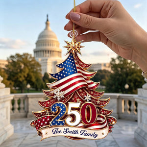 Personalized Family Name Christmas Ornament, Patriotic USA 250 Keepsake Gift