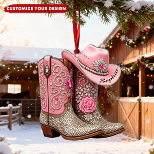 Custom Cowgirl Boots Ornament, Cowgirl Christmas Ornament