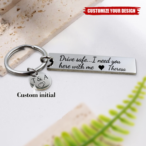 Drive Safe Keychain with Initial Tag, Personalized Couples Keychain
