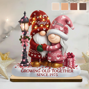 Growing Old Together With Elderly Couple And Hearts - Personalized Wooden Plaque