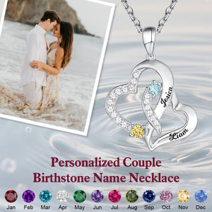 Personalized Couple Birthstone Name Necklace