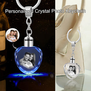 Personalized Custom Photo Keychain with LED Light, Laser Etched Memorial Gift
