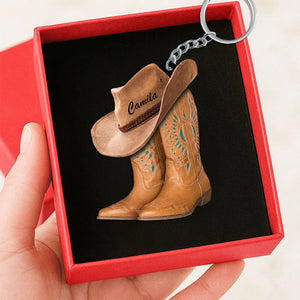 Cowboy Boots And Hat Personalized Keychain