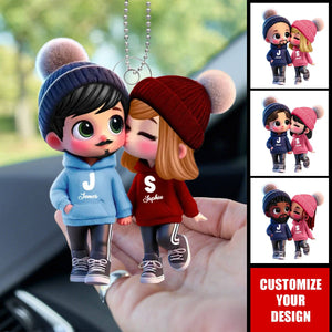Cute Couple Kissing Personalized Acrylic Car Ornament