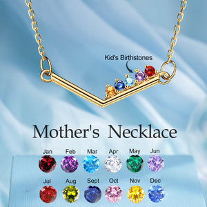Personalized Birthstone V-shaped Necklace, Gift For Mother