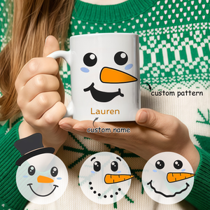 Personalized Cute Snowman Faces Mug, Gift For Christmas Holidays