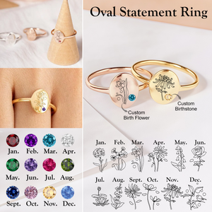 Personalized Engraved Birth Flower Birthstone Ring