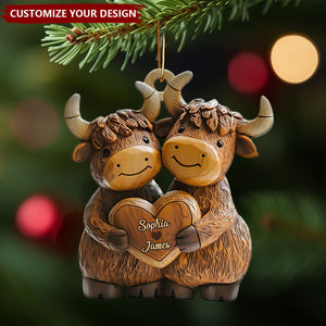 Cute Highland Cow Couple - Personalized Highland Cow Ornament