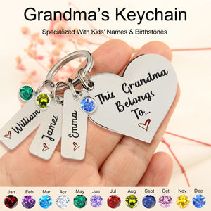 Personalized Engraved Birthstone Keychain, Gift for Mom Grandma
