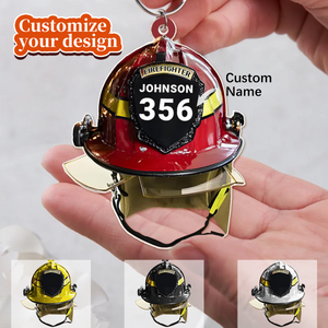 Personalized Firefighter Helmet Keychain, Firefighter Keychain