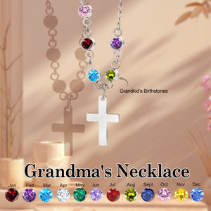 Personalized Cross Birthstone Necklace For Mom Grandma
