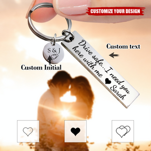 Drive Safe Keychain with Initial Tag, Personalized Couples Keychain
