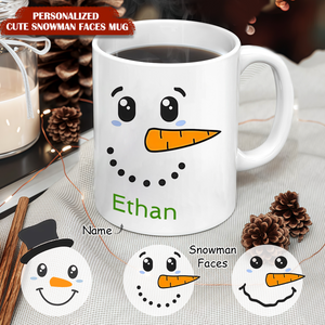 Personalized Cute Snowman Faces Mug, Gift For Christmas Holidays