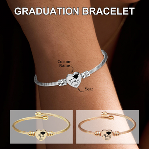 Personalized Graduation Bracelet, Engraved Heart Charm, Class of 2026