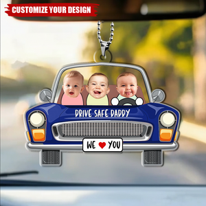 Personalized Kids Photo Car Hanging Ornament, Drive Safe Gift for Dad