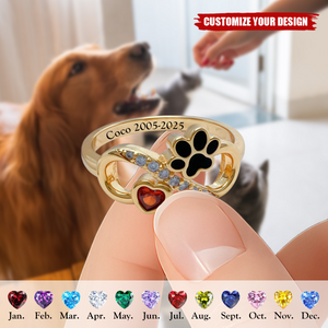 Personalized Pet Paw Birthstone Ring - Gift For Pet Lovers
