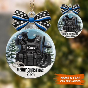 Police Officer Christmas Ornament, Blue Line Police Gift