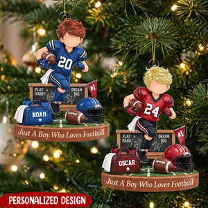 Personalized Football Boy Ornament, Custom Player Name Gift, Christmas Keepsake