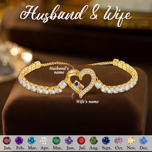 Together Forever -Personalized Heart Birthstone Adjustable Bracelet