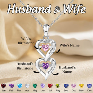 Personalized Two Heart Forever Love Birthstone Necklace