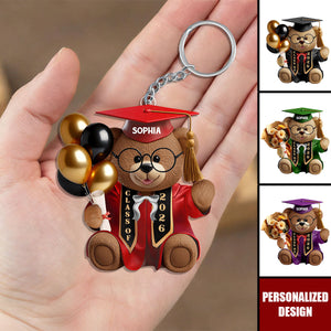 Personalized Graduation Bear Keychain, Custom Name Class Year Gift for Graduate