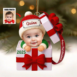 Custom Name & Year Gift Box Decoration, Newborn Acrylic Ornament