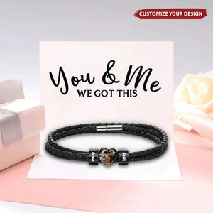 Personalized Men's Leather Photo Bracelet - Gift For Couple