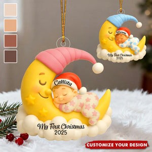 Babys First Christmas Ornament Baby Boy Girl On Moon