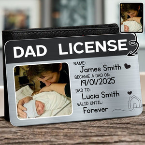 Dad License, Became A Dad On, Personalized Aluminum Wallet Card, Gift For New Dads