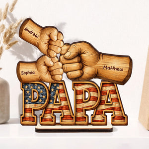 Dad, Papa, Pop Fist Bumps - With Kids' Names - Personalized Wooden Plaque