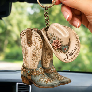 Personalized Cowgirl Boots Acrylic Keychain, Cowgirl Keepsake Gift