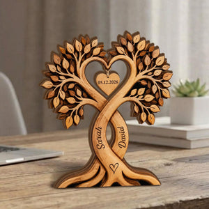 Personalized Couple Tree Wooden Block, Custom Name Anniversary Wedding Decor